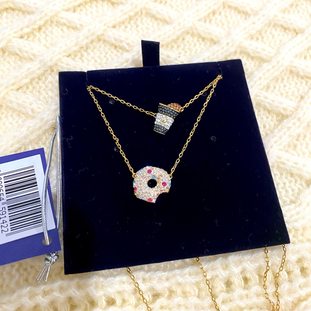 Swarovski Nicest Crystal Necklace Set Gold Tone Dark Multi Colored
